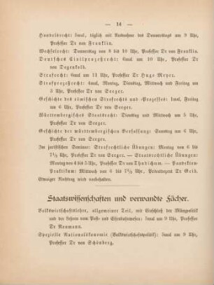 14-16, Staatswissenschaften und verwandte Fächer