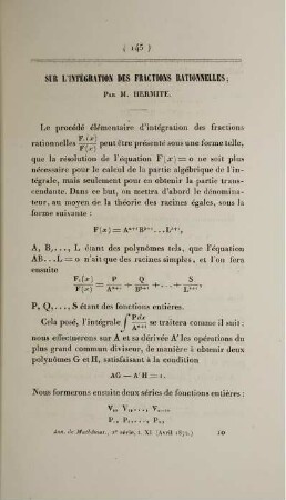 Sur l'intégration des fractions rationnelles.