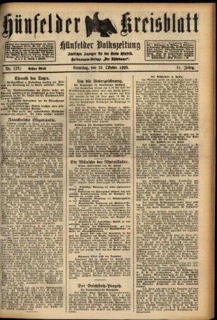 Erste Ausgabe vom Samstag, den 24. Oktober 1925.