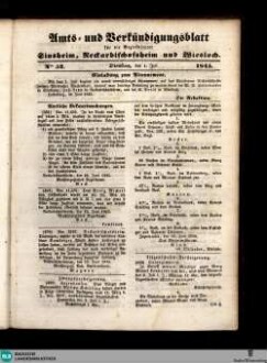 Amts- und Verkündigungsblatt für die Bezirksämter Sinsheim, Neckarbischofsheim und Wiesloch