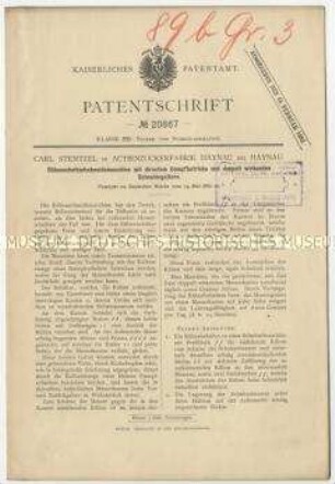Patentschrift einer Rübenschnitzelmaschine mit direktem Dampfbetrieb und doppelt wirkenden Schneidgattern, Patent-Nr. 20867