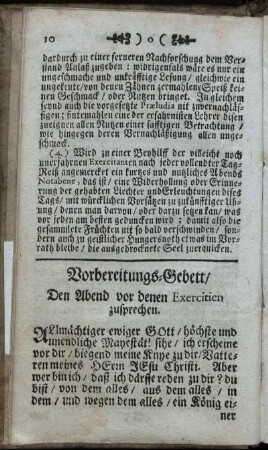Vorbereitungs-Gebett / Den Abend vor denen Exercitien zusprechen. - Allgemeines Vorbereitungs-Gebett vor jeder Betrachtung.