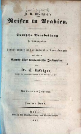 J. R. Wellsted's Reisen in Arabien : deutsche Bearbeitung. 2