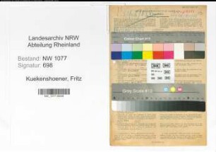 Entnazifizierung Fritz Kuekenshoener , geb. 10.10.1888 (Polizist)