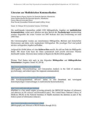 Literatur zur Medizinischen Kommunikation [Bibliografie]