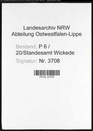 Sterberegister Standesamt Wickede