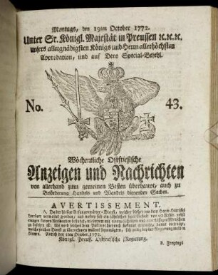 No. 43. Montags, den 19ten October 1772.