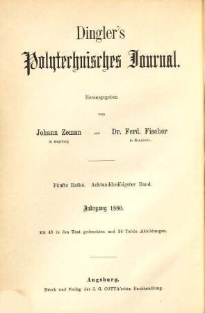 Dingler's polytechnisches Journal. 238. 1880 = 5. Reihe Bd. 38