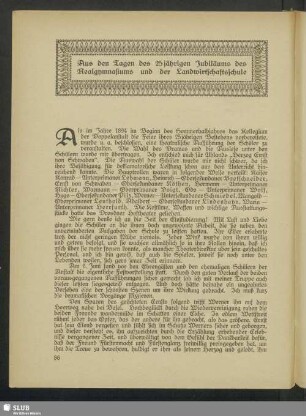 Aus den Tagen des 25jährigen Jubiläums des Realgymnasiums und der Landwirtschaftsschule