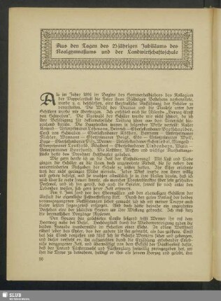 Aus den Tagen des 25jährigen Jubiläums des Realgymnasiums und der Landwirtschaftsschule
