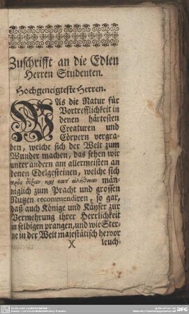 Zuschrifft an die Edlen Herren Studenten