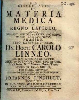 Diss. de materia medica in regno lapideo