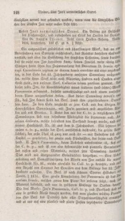 148-149 "Ueber Ivo's vermeintliches Decret : Ein Beitrag zur Geschichte des Kirchenrechts, und insbesondere zur Kritik der Quellen des Gratian" von Augustin Theiner