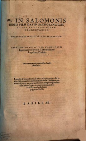 Martini Borrhai In Salomonis regis filii David sacrosanctam ecclesiastis concionem commentarius