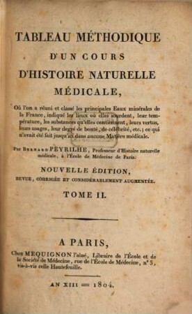 Tableau methodique d'un cours d'histoire naturelle medicale, 2