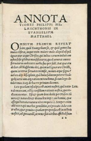Annotationes Philippi Melanchthonis In Evangelium Matthaei.