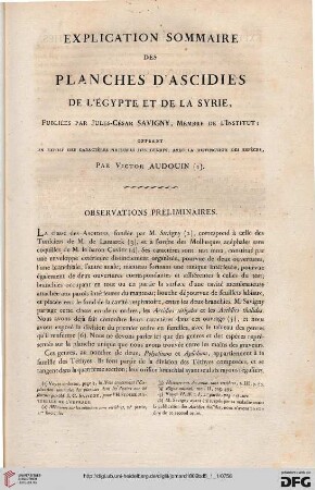 Explication sommaire des planches d'ascidies de l'Égyte et de la Syrie
