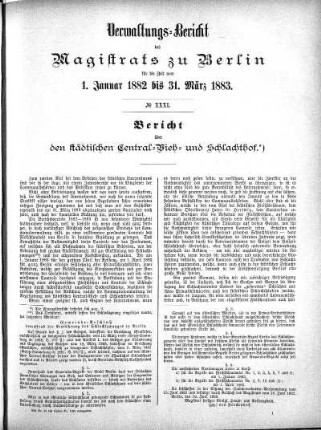 No. XXXI. Bericht über den städtischen Central-Vieh- und Schlachthof.*)