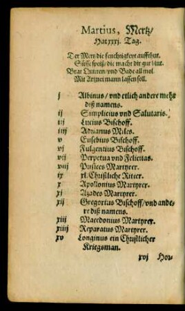 Martius, Mertz/ Hat xxxi. Tag.
