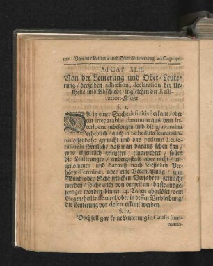 Ad Cap. XLII. Von der Leuterung und OberLeuterung/ derselben adhaesion, declaration der Urtheile und Abschiede/ ingleichen der Restitution-Klage. § I. - 8.