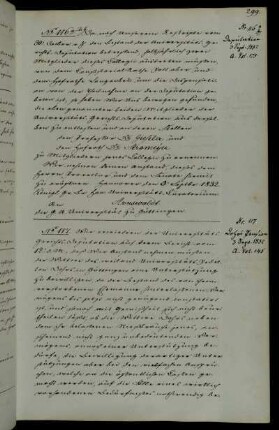 Dispensierung der Professoren Pott und Langenbeck von ihren Pflichten in der Universitätsgerichtsdeputation und Aufnahme der Professoren Gieseler und Stromeyer.
