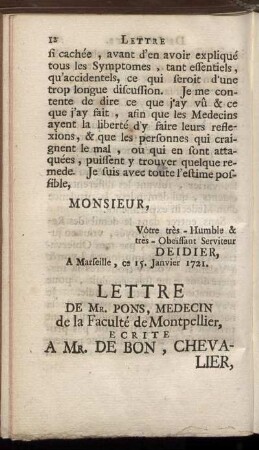 Lettre De Mr. Pons, Medecin de la Faculté de Montpellier, ...