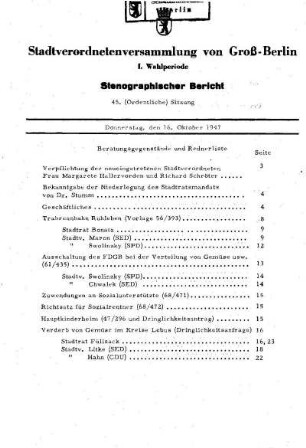 Nr. 45, 16. Oktober 1947, Ordentliche Sitzung
