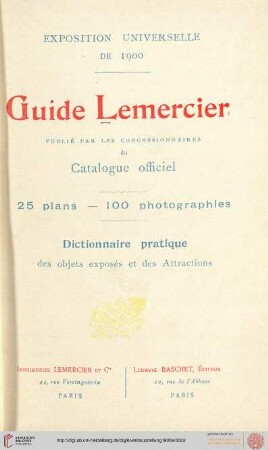 Guide Lemercier: Exposition Universelle de 1900