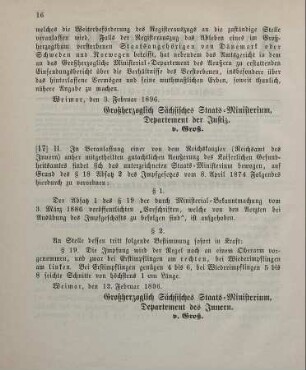 17. Ministerial-Bekanntmachung, betreffend Abänderung des § 19 der Ministerial-Bekanntmachung vom 3. März 1886 zur Ausführung des Impfgesetzes