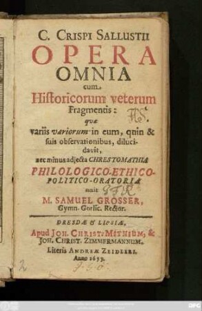 C. Crispi Sallustii Opera Omnia