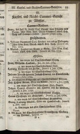 III. Kayserl. und Reichs-Cammer-Gericht zu Wetzlar.