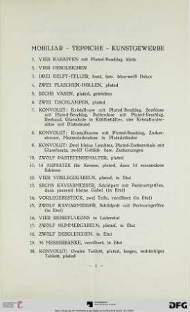 Mobiliar – Teppiche – Kunstgewerbe (Nr. 1-199)