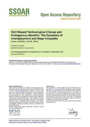 Skill Biased Technological Change and Endogenous Benefits: The Dynamics of Unemployment and Wage Inequality