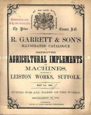 Katalog der landwirtschaftlichen Maschinen der Firma Richard Garrett and Sons in Leiston/Suffolk