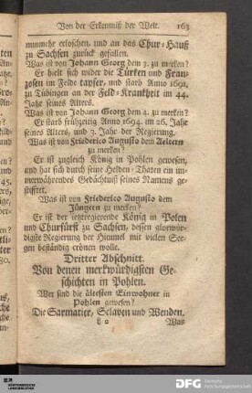 Dritter Abschnitt. Von denen merkwürdigsten Geschichten in Pohlen