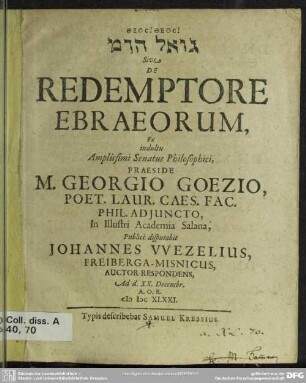 De redemptore ebraeorum