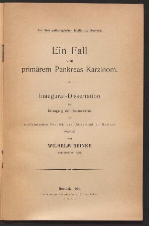 Ein Fall von primärem Pankreas-Karzinom