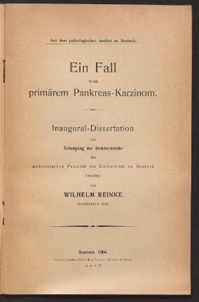 Ein Fall von primärem Pankreas-Karzinom