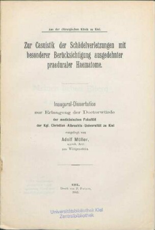 Zur Casuistik der Schädelverletzungen mit besonderer Berücksichtigung ausgedehnter praeduraler Haematome