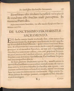 De Sanctissimo Eucharistiae Sacramento