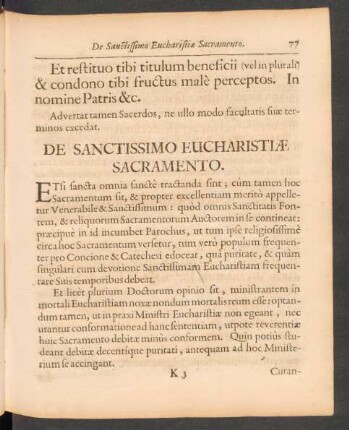 De Sanctissimo Eucharistiae Sacramento