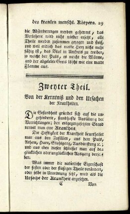 Zweyter Theil. Von der Kenntniß und den Ursachen der Krankheiten.