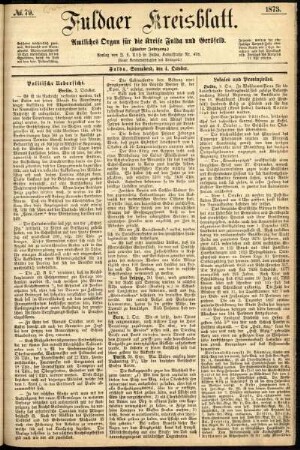 Erste Ausgabe vom Samstag, den 04. Oktober 1873.
