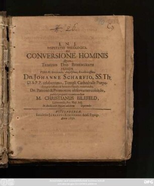 Disputatio Theologica. De Conversione Hominis