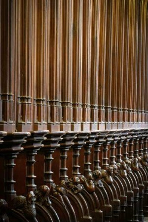 Frankreich. Midi Pyrenees. Aveyron. Rodez. Kathedrale Notre Dame. Chorgestühl von Andre Sulpice 15 Jahrhundert. Detail