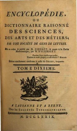 Encyclopédie, Ou Dictionnaire Raisonné Des Sciences, Des Arts Et Des Métiers. 10, CRITH - DINW