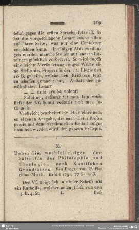X. Ueber die wechselseitigen Verhältnisse der Philosophie und Theologie, nach Kantischen Grundsätzen. Ein Progr. von P. Placidus Muth. Erfurt 1791, 77 S. m. 8.