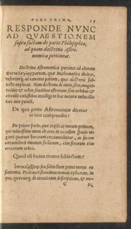 Responde Nunc Ad Quaestionem supra factam de parte Philosophiae ...