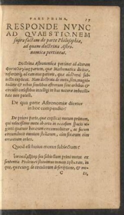 Responde Nunc Ad Quaestionem supra factam de parte Philosophiae ...