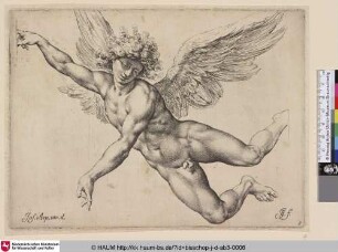 [Studie eines schwebenden geflügelten Mannes; Study of a Winged Male Nude]
